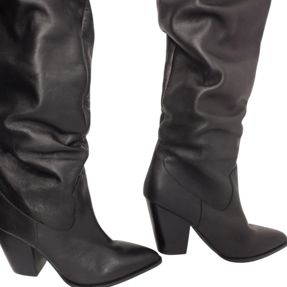 Steve Madden Landy Black Over The Knee Slouchy Pull On Western Boots Size 9